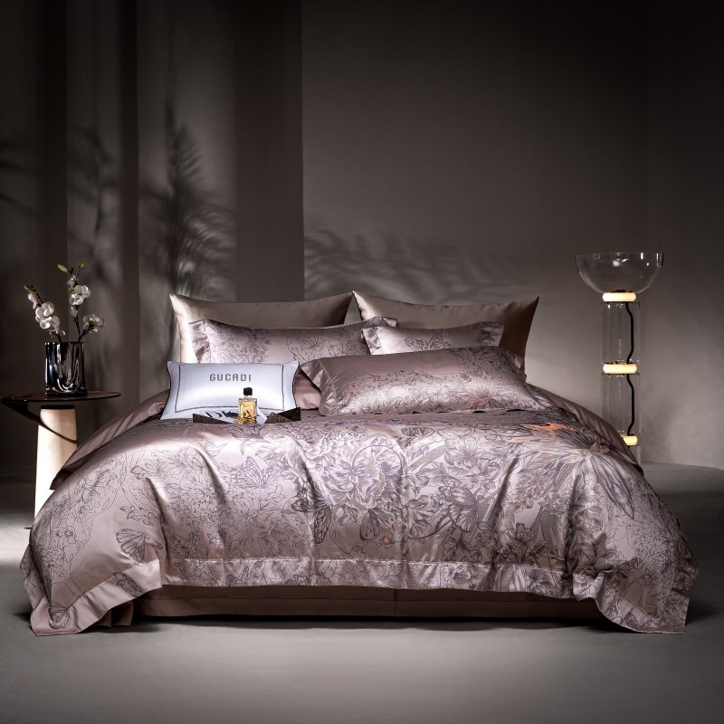 Home Textiles Premium - Brown Premium Jacquard Luxury 4Pcs Bedding