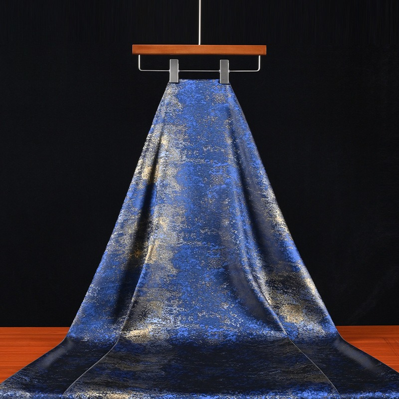 Home Textile - Retro Blue Gilded Gradient Textured Fabric,