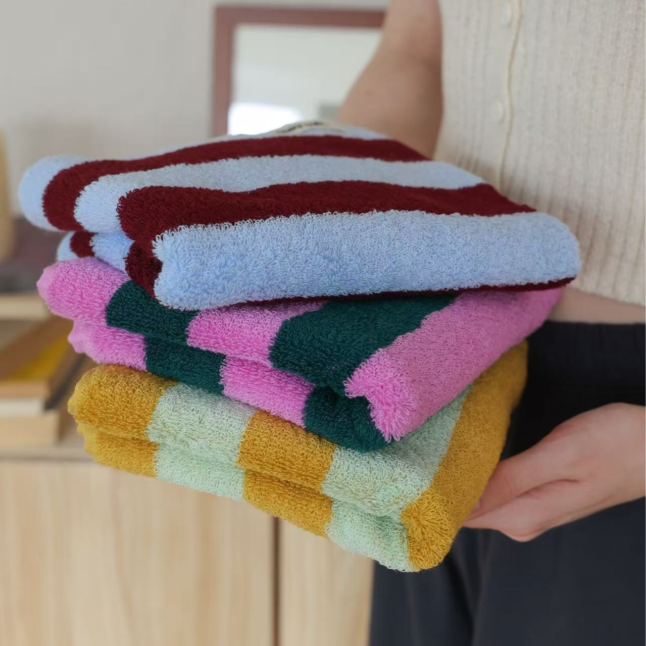 Retro Striped Pure Cotton Towe - Home Textiles Face Towel recension och pris
