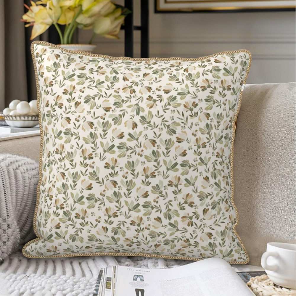 Sage-Green-Beige-Floral-Soft-V - Pillow Insert 18X18 recension och pris
