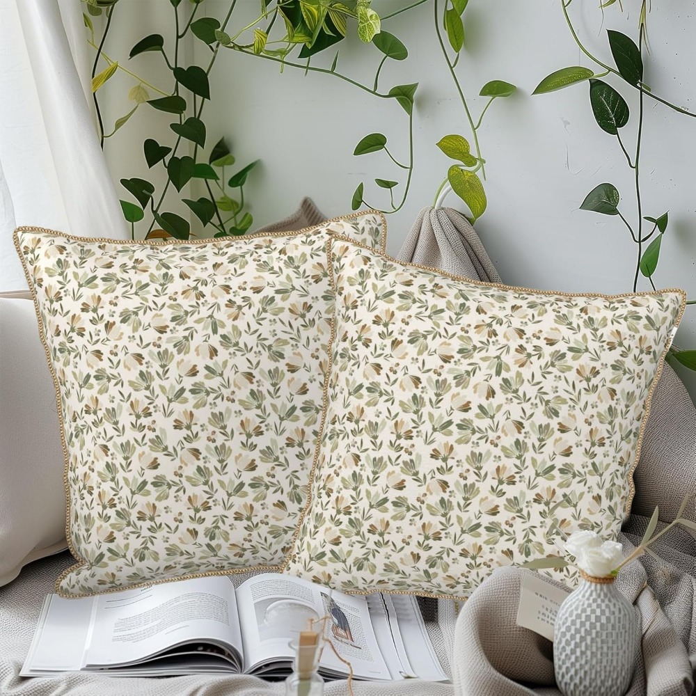 Sage-Green-Beige-Floral-Soft-V - Pillow Insert 18X18 recension och pris